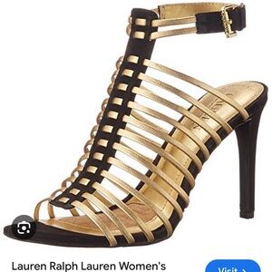 RALPH LAUREN Skyla Strappy Gladiator Heels, size 7US black /Gold‎